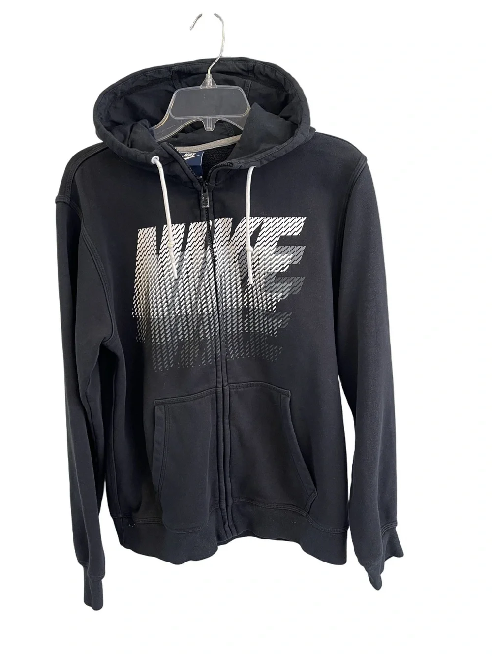 Nike Men’s Black Hoodie with White Gradient Logo Full Zip Sz M